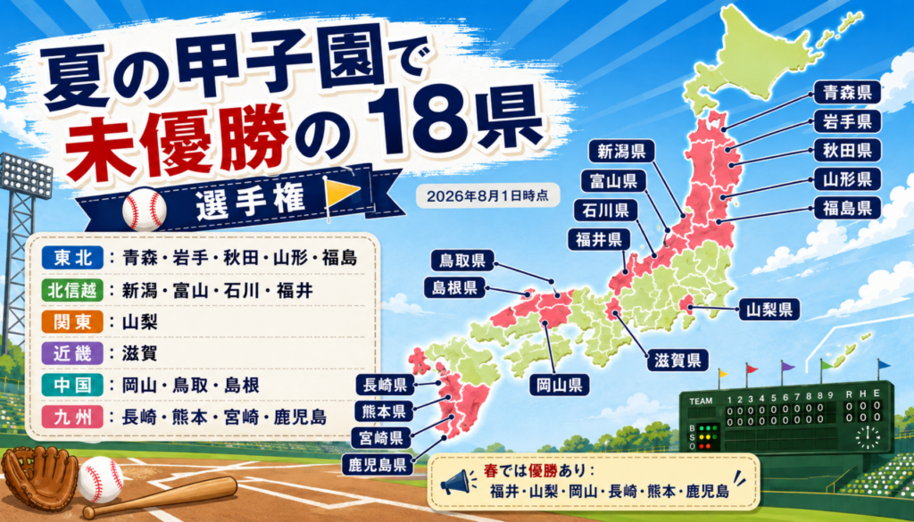 夏の甲子園で優勝したことがないのは18県