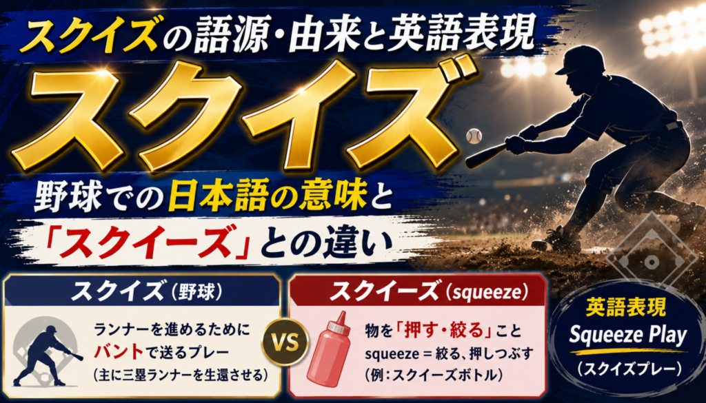 スクイズの語源・由来と英語表現 野球での日本語の意味と「スクイーズ」との違い