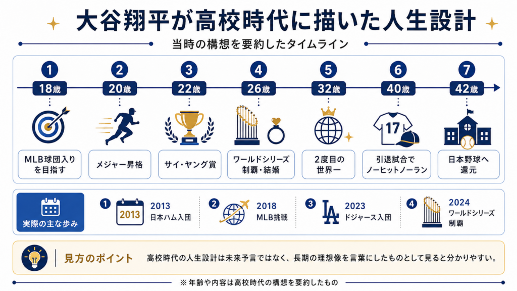 大谷翔平が高校時代に描いた人生設計をまとめたタイムライン