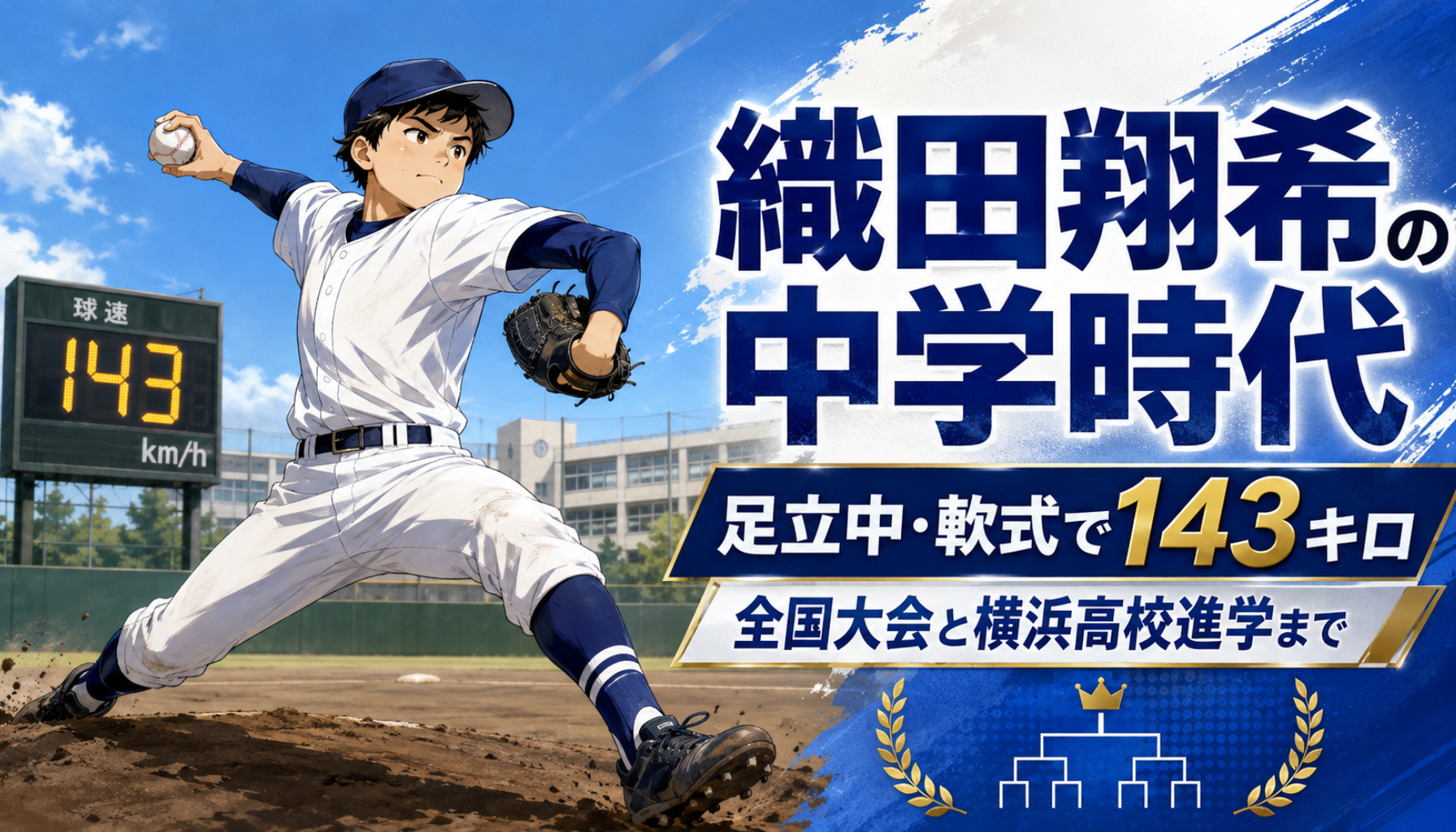 織田翔希の中学は北九州市立足立中!軟式で143キロ!全国大会と横浜高校進学まで