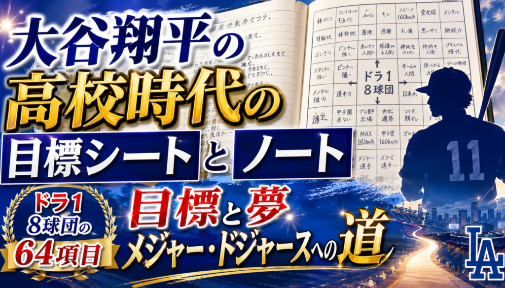 大谷翔平の高校時代の目標シートとノート ドラ1・8球団の64項目、目標と夢、メジャー・ドジャースへの道